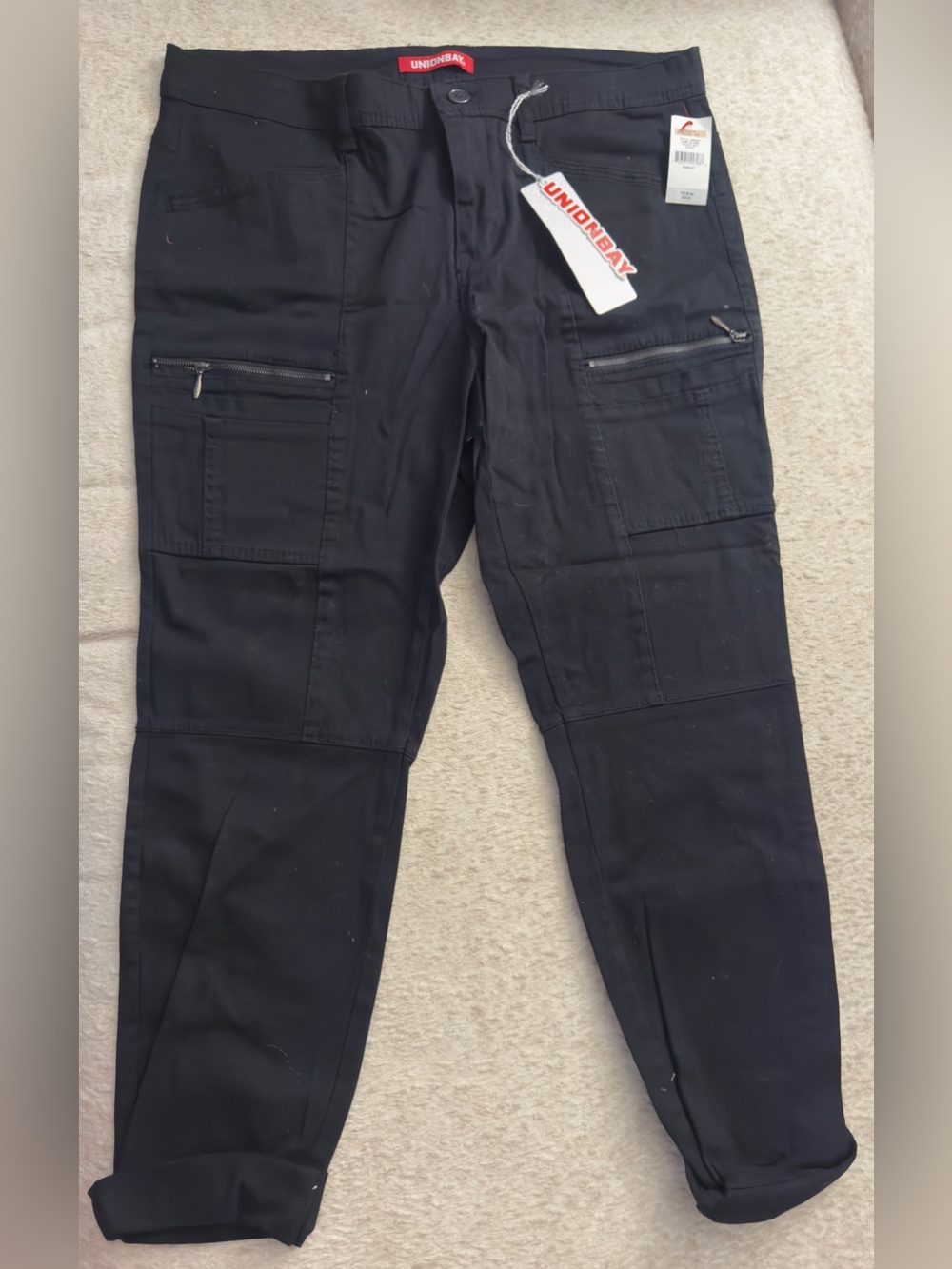 Unionbay Women’s Black Cargo Utility Pants Size 15 NWT Zip Pockets